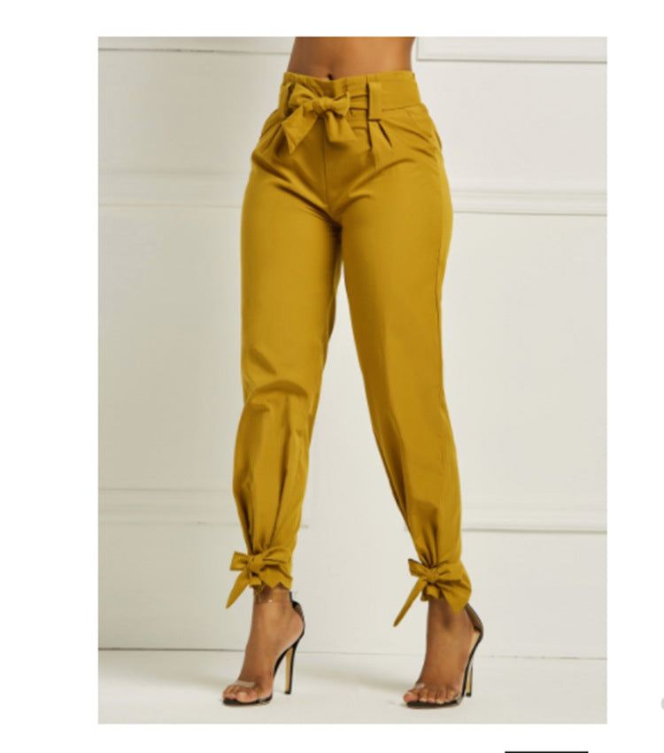 Bowknot high waist casual trousers