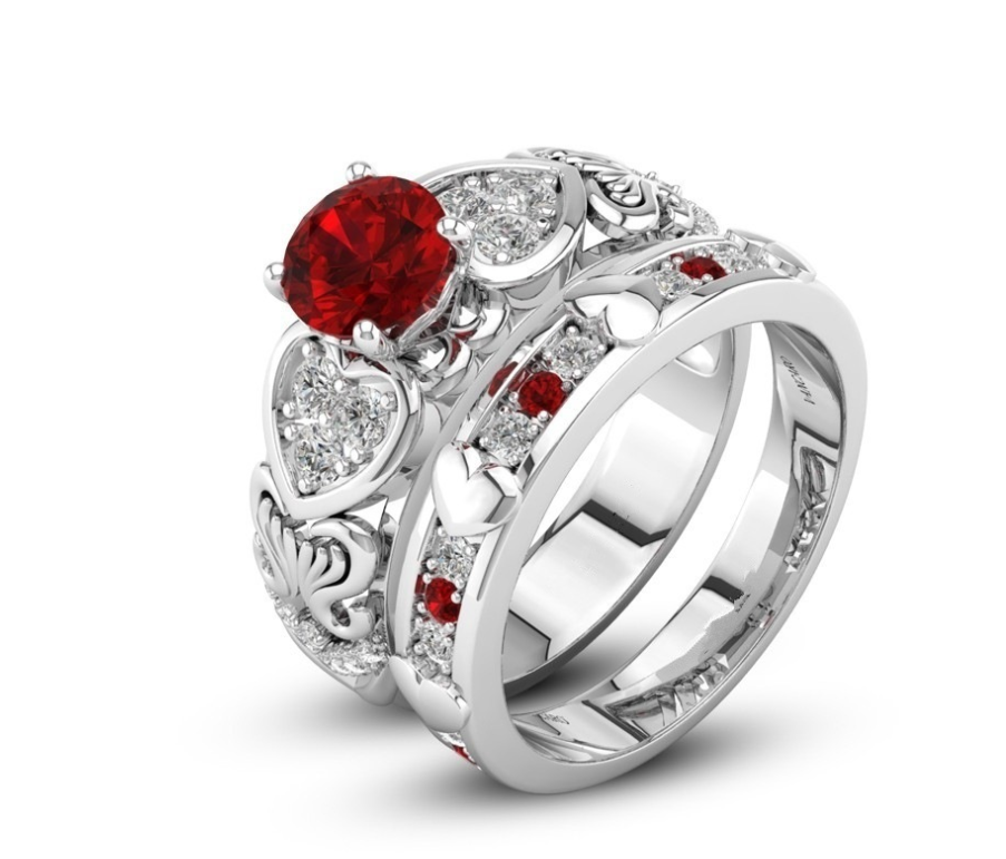 European and American luxury double-layer ring ring High-grade zircon micro-plated white gold ring