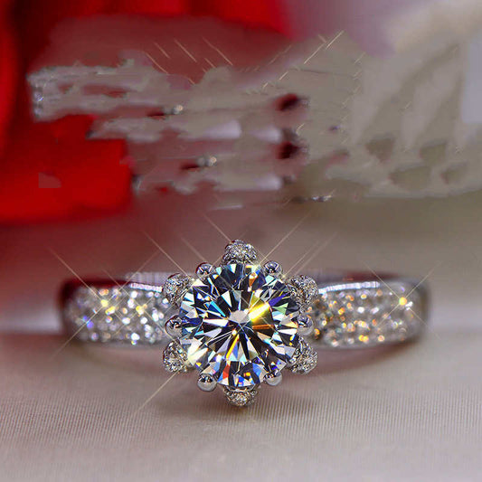 Platinum Imported Moissanite D Color Ice Queen Sunflower Diamond Ring