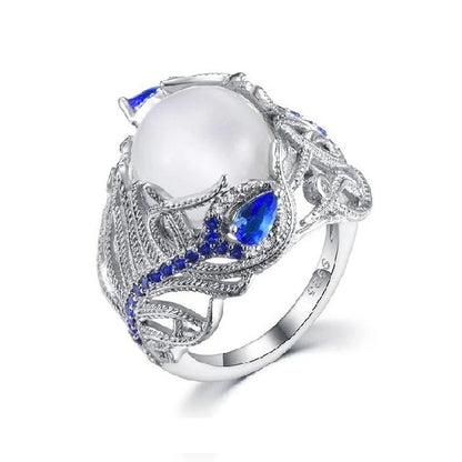 Moonstone Opal Flower Ring