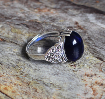 Natural Lapis Lazuli Men's Sterling Silver 925 European And American Fashion Personality Ring