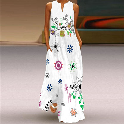 Long Skirt V-Neck Sleeveless Dress With Pockets