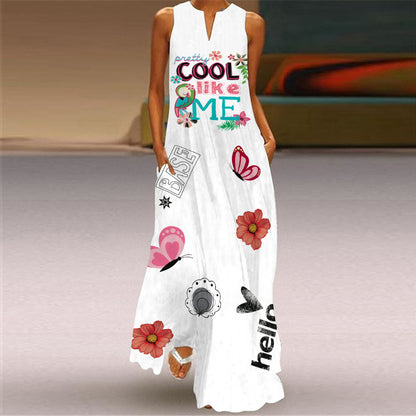 Long Skirt V-Neck Sleeveless Dress With Pockets