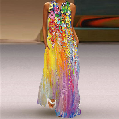 Long Skirt V-Neck Sleeveless Dress With Pockets