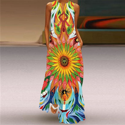 Long Skirt V-Neck Sleeveless Dress With Pockets