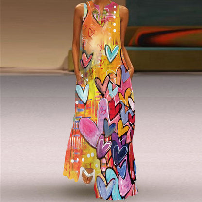 Long Skirt V-Neck Sleeveless Dress With Pockets
