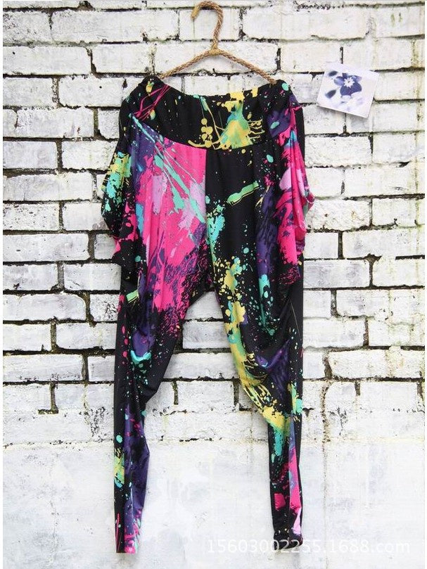 Summer Seven Color Graffiti Fluorescent Harem Pants Color Harem Pants Tie Dye Graffiti Harem Pants.