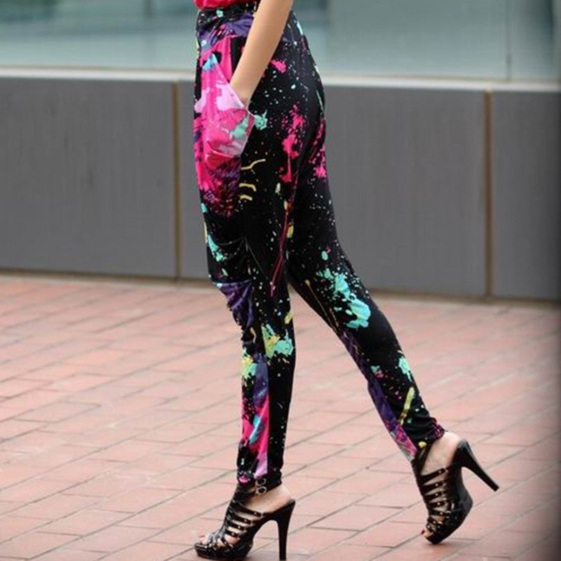 Summer Seven Color Graffiti Fluorescent Harem Pants Color Harem Pants Tie Dye Graffiti Harem Pants.