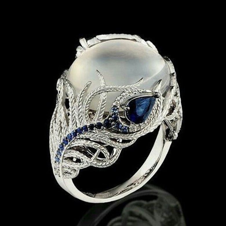 Moonstone Opal Flower Ring