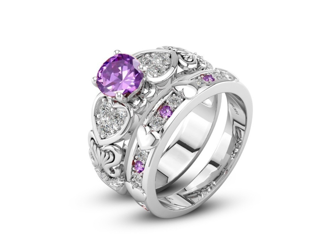 European and American luxury double-layer ring ring High-grade zircon micro-plated white gold ring