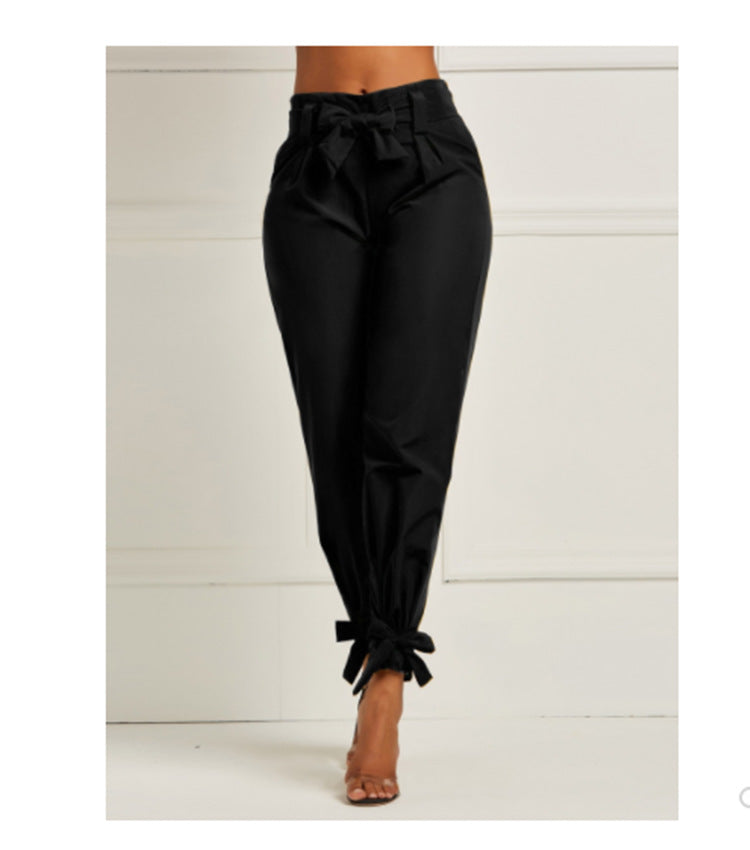Bowknot high waist casual trousers