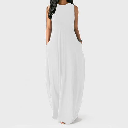 Women's Summer New Style Long Slim Slimming Solid Color Stitching Sleeveless Vest Dress