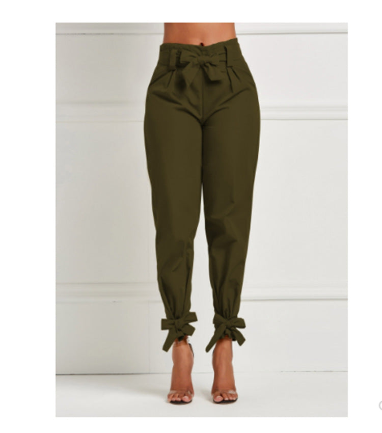 Bowknot high waist casual trousers