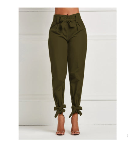 Bowknot high waist casual trousers