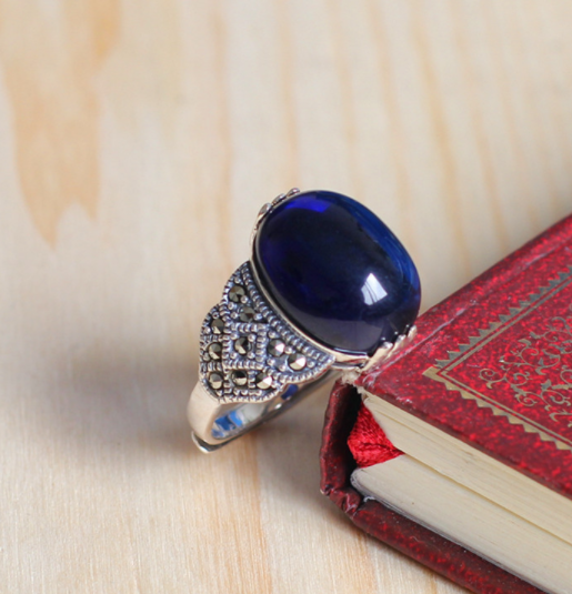 Natural Lapis Lazuli Men's Sterling Silver 925 European And American Fashion Personality Ring