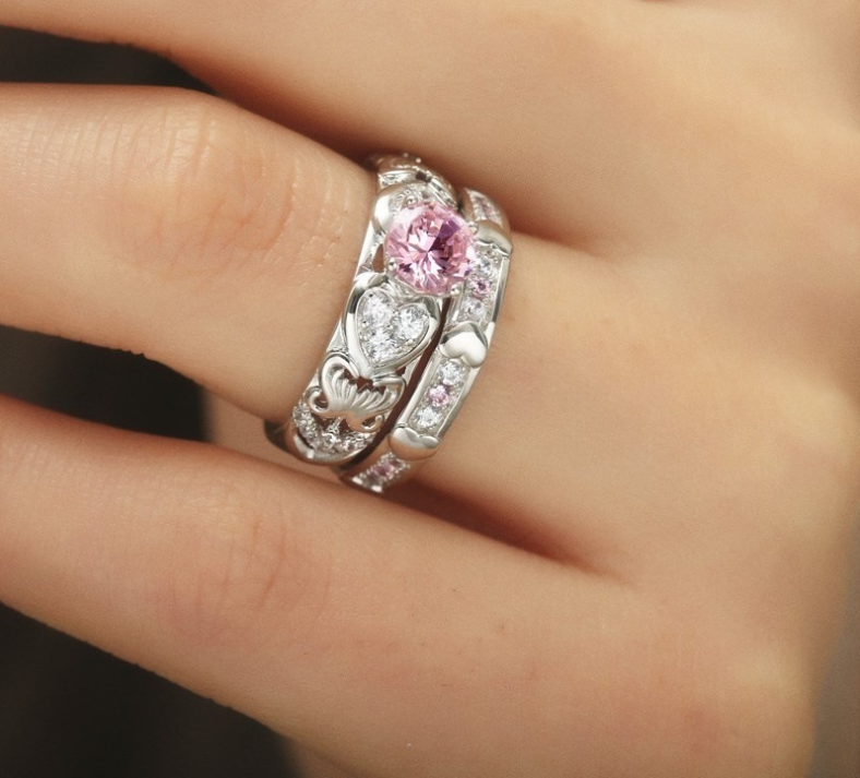 European and American luxury double-layer ring ring High-grade zircon micro-plated white gold ring