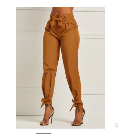 Bowknot high waist casual trousers