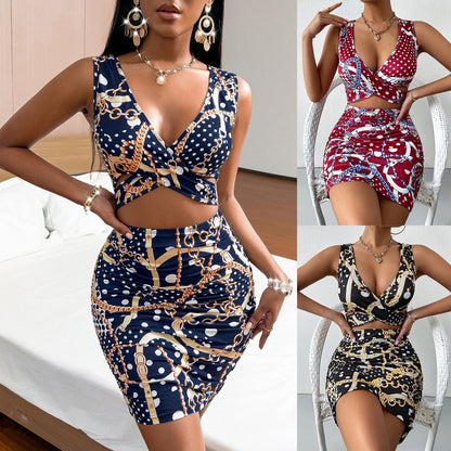 New Women's Bag Hip Strap Print Dress